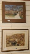 2 watercolours, Cornish harbour scenes, one signed A.B. Furneaux, the other