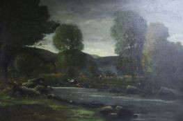 British School (19th/20th century), oil on canvas, wooded river landscape, 59.5 x 90cm