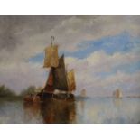 In the manner of Frederick James Aldridge (1850-1933), oil on canvas, Thames barge in an estuary,