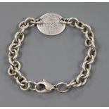 A Tiffany & Co 925 sterling oval link bracelet with engraved plaque "Please Return to Tiffany &