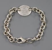 A Tiffany & Co 925 sterling oval link bracelet with engraved plaque "Please Return to Tiffany &