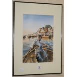 Watercolor, Man rowing a boat