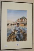 Watercolor, Man rowing a boat