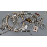 Mixed mainly silver jewellery including ram's head bangle, enamelled necklace etc.