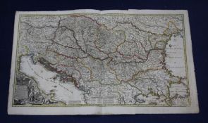 Sandrart, Jacobum de - an uncoloured map of Alsatiae, 44 x 124cm, R & J Ottens - an unframed