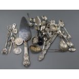Two sets of six silver coffee spoons and a quantity of other mixed flatware and other items