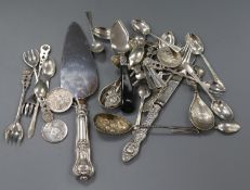 Two sets of six silver coffee spoons and a quantity of other mixed flatware and other items