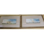 English School c.1900, (possibly by Wyllie?) pair of marine watercolours, a tea clipper and a