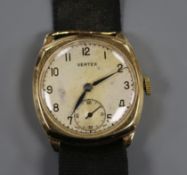 A gentleman's 9ct gold Vertex manual wind wrist watch.