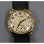 A gentleman's 9ct gold Vertex manual wind wrist watch.