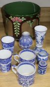A pottery jardiniere and a quantity jasper ware and blue and white ceramics