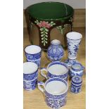 A pottery jardiniere and a quantity jasper ware and blue and white ceramics