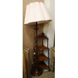 A corner whatnot and standard lamp W.58 and 38cm