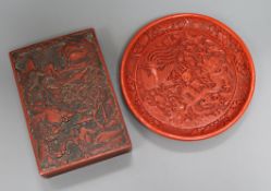 A Chinese box and cover and a circular dish