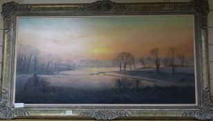 Michael Morris, oil on canvas, Sunset winter view to Arundel, signed, 49 x 100cm