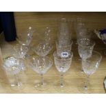 Eighteen etched wine / champagne glasses