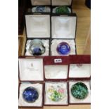 Seven paperweights including Caithness and Whitefriars