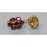 Two 9ct gold and gem set dress rings.