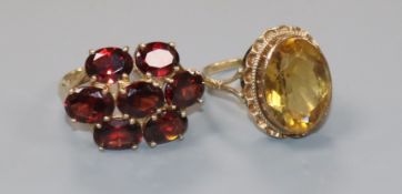 Two 9ct gold and gem set dress rings.