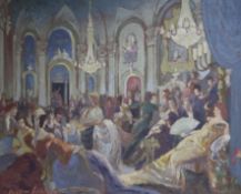 Hector Whistler, oil on canvas, Figures in a ballroom, signed and dated 1950, 87 x 109cmBy repute