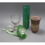 A Georgian rummer, a glass vase and two other items