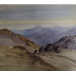 David Hutter, ink and watercolour, Mountain landscape, 26 x 31cm, two other watercolours, Bob