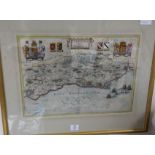 John Blaeu. A coloured engraved map of Sussex, 41 x 49cm