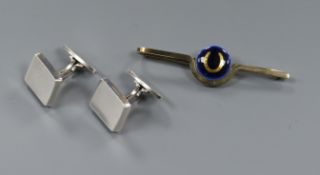 A pair of Georg Jensen 925 cufflinks and a Georg Jensen 925 gilt and enamel tie clip, with Jensen