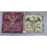 Two Chinese embroidered silk squares