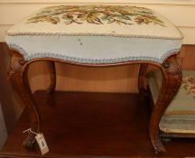 A Victorian mahogany framed floral tapestry topped dressing stool W.53cm