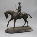 After Bonheur. A bronze jockey and rider, signed, height 39cm