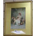 Albert Pierre Roberti,, watercolour, Lady bathing children, signed, 26 x 18cm