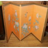 A pair of Chinese four fold screens, painted with peonies W.180cm