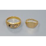 Two 18ct gold rings, (both a.f.), including gem set.