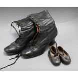 A pair of Victorian style stage dame boots and a pair of baby shoes