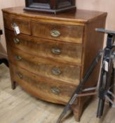 A five drawer bow fronted walnut chest, a.f W.102.5cm