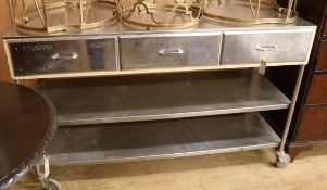 An industrial design three drawer work table W.145cm