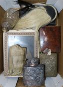 A quantity mixed collectables including silver, horn snuff box, amber cheroot holder, etc