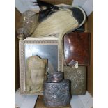 A quantity mixed collectables including silver, horn snuff box, amber cheroot holder, etc
