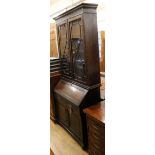 An Edwardian blind fret carved mahogany bureau bookcase W.102cm