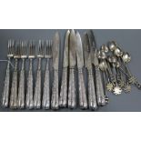 Two sets of three pairs of late Victorian silver dessert eaters and and ten assorted Indian?