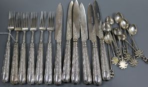 Two sets of three pairs of late Victorian silver dessert eaters and and ten assorted Indian?