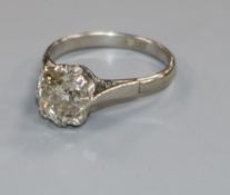 A platinum and solitaire old cushion cut diamond ring, the stone weighing approximately 2.80cts,