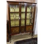 An Edwardian inlaid and stencilled mahogany display cabinet W.121.5cm