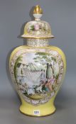 A large Crown Dresden baluster jar and cover 53cm high including cover