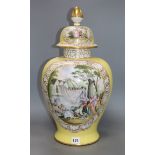 A large Crown Dresden baluster jar and cover 53cm high including cover