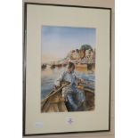 Watercolor, Man rowing a boat