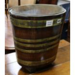 A brass bound mahogany peat bucket 35cm high
