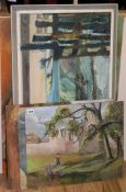 Marion Lewin (1922-1979), 5 oils on board, Landscapes and still lifes, largest 45 x 80cm