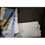 A quantity of French ticking, Damask table linen, etc.